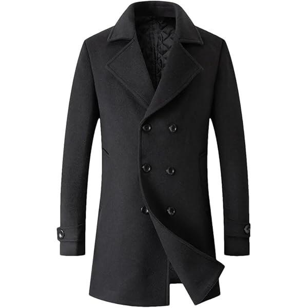 PAZRSASX Black wool blend men's coat, double breasted, long